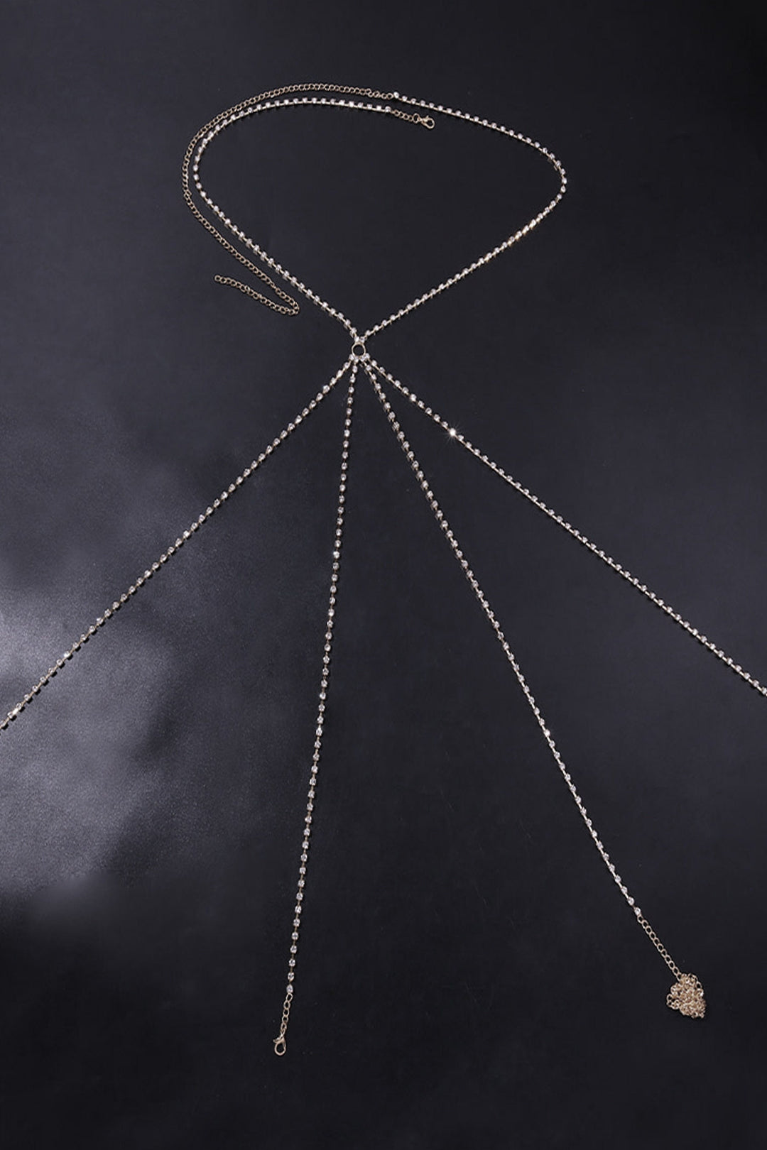 Y2K Silver Crystal Rhinestone O-Ring Layered Chain Body Harness, Dainty Festival Bikini Necklace Belly Body Chain (48 Hour Dispatch)