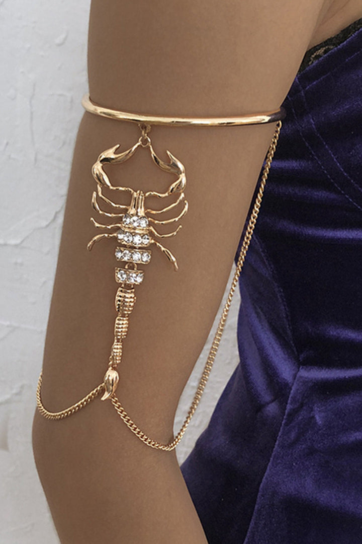 Gold Crystal Rhinestone Scorpion Pendant Charm Upper Arm Bracelet, Y2K Festival Bracelets Arm Cuff Body Jewellery Chain  (48 Hour Dispatch)
