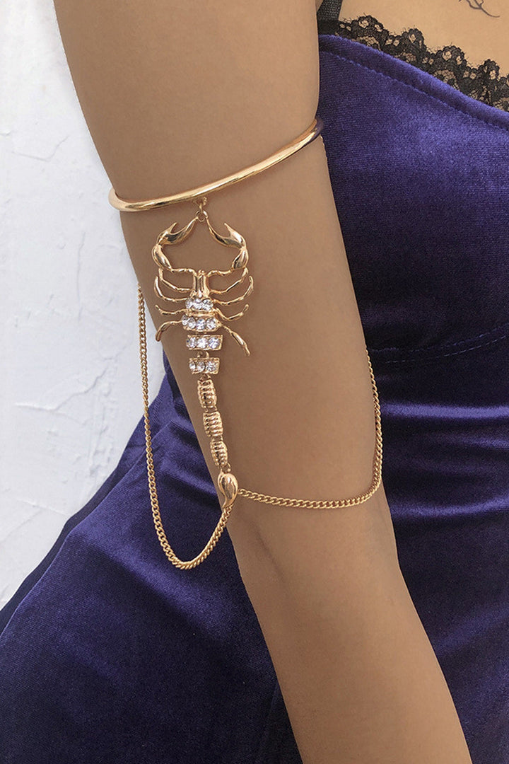 Gold Crystal Rhinestone Scorpion Pendant Charm Upper Arm Bracelet, Y2K Festival Bracelets Arm Cuff Body Jewellery Chain  (48 Hour Dispatch)