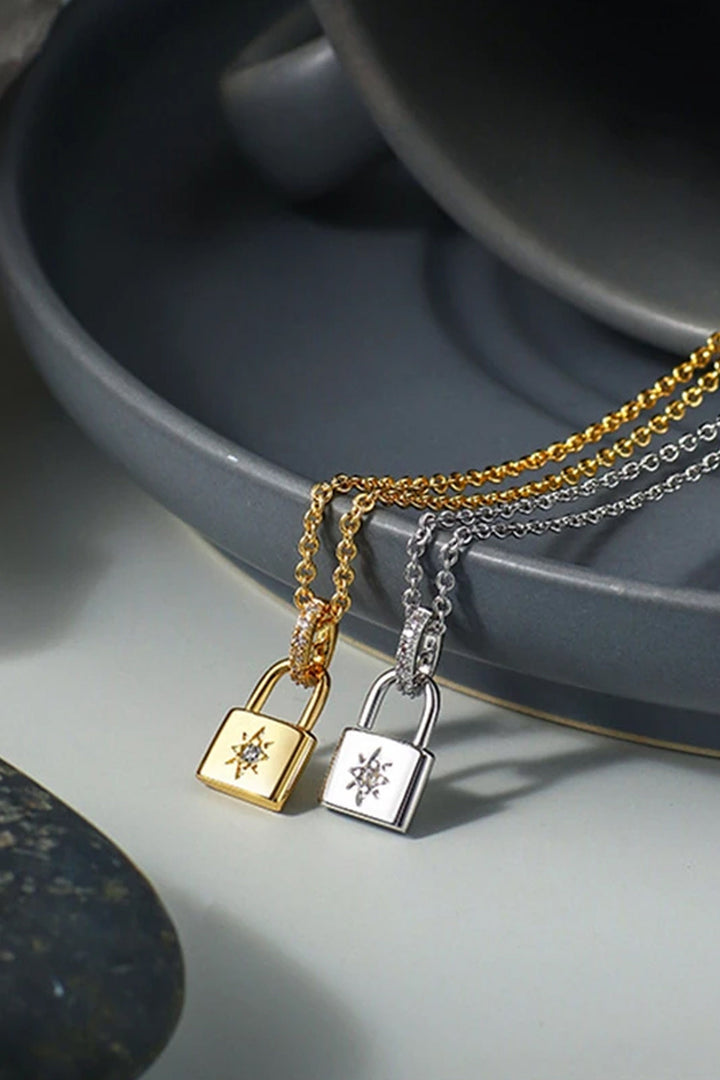 Cubic Zirconia Decor Locket Pendant Necklace, Minimalistic Charm Necklace, Available in Gold & Silver (48 Hour Dispatch)
