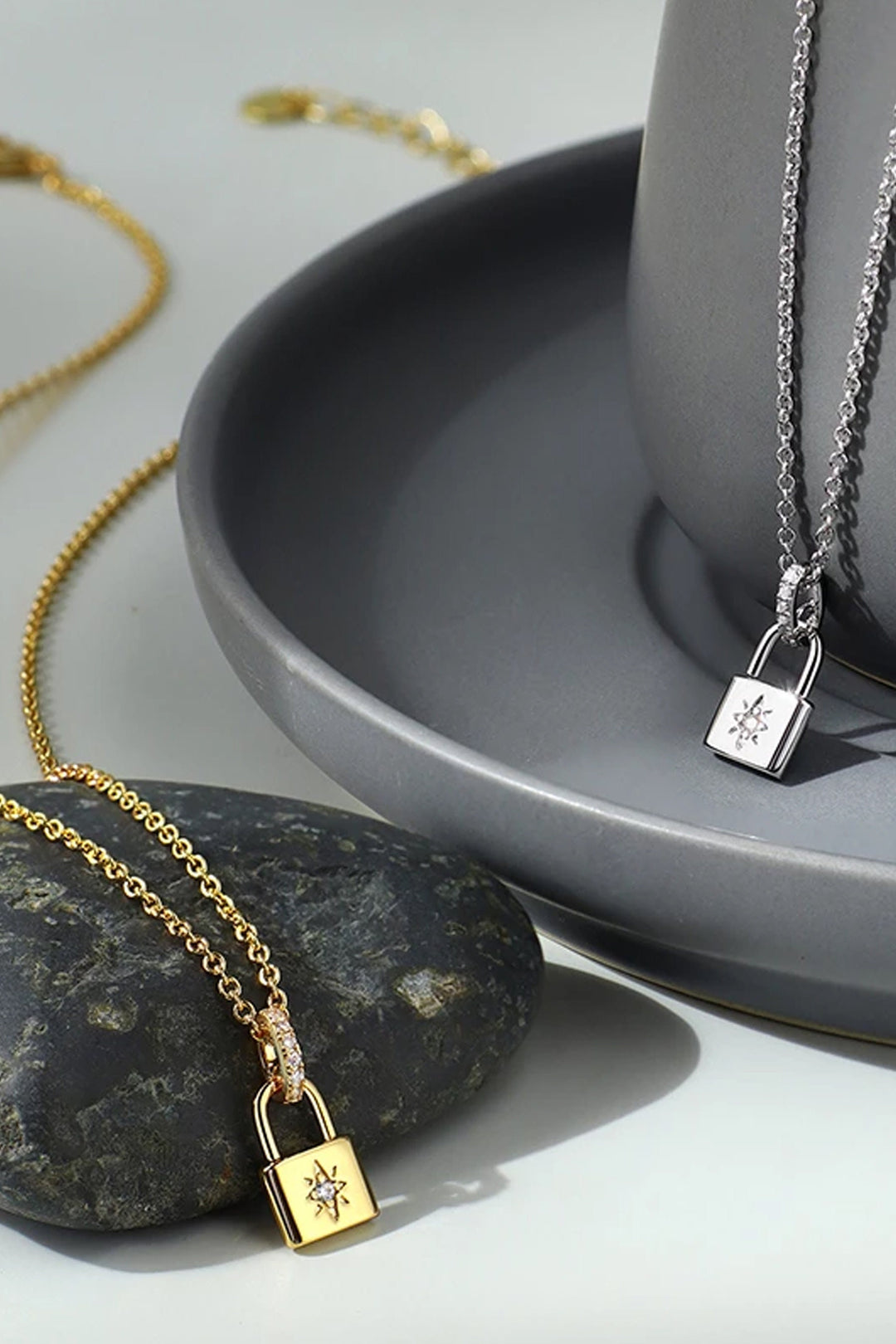 Cubic Zirconia Decor Locket Pendant Necklace, Minimalistic Charm Necklace, Available in Gold & Silver (48 Hour Dispatch)