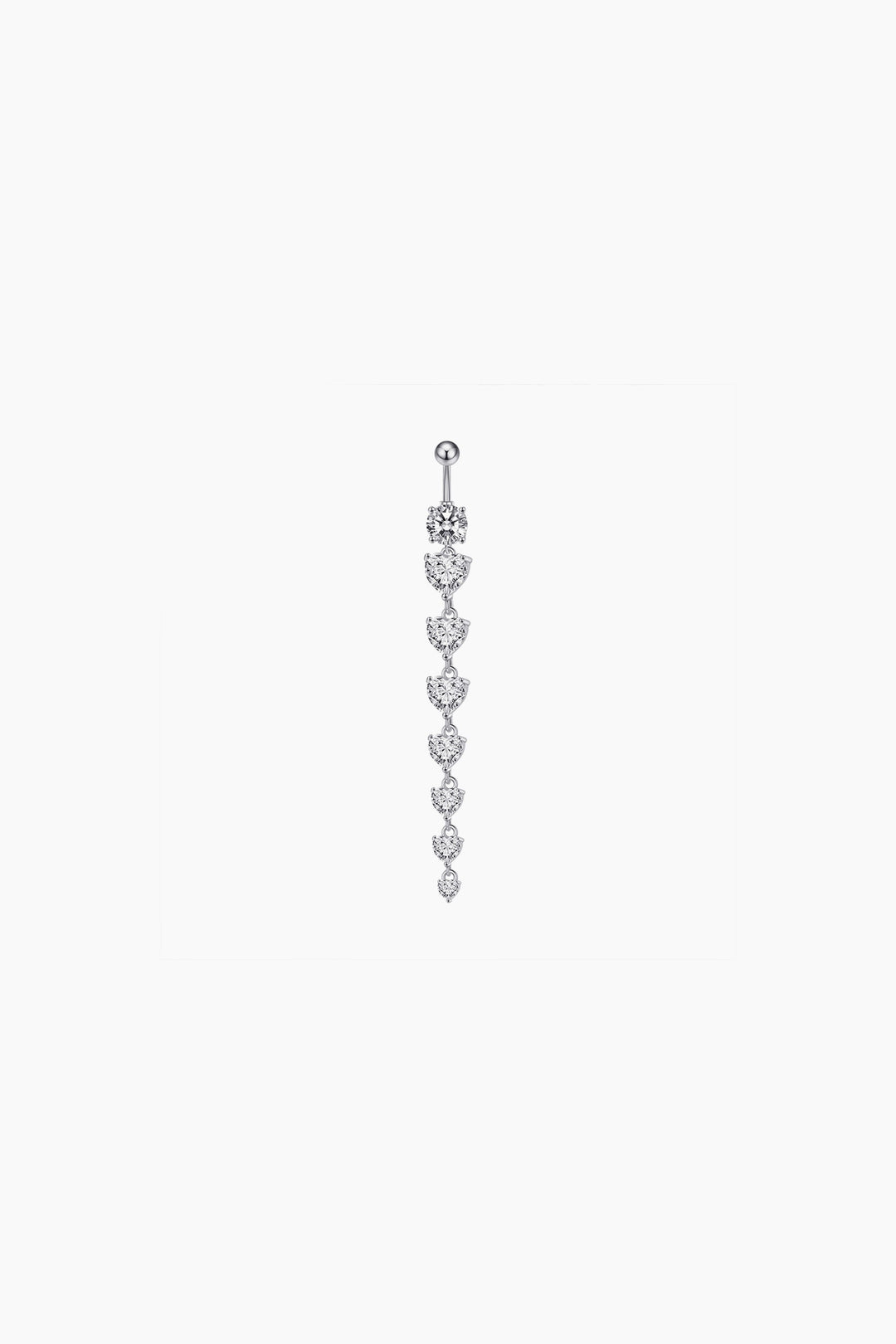 Y2K Surgical Steel Heart Shaped Crystal Rhinestone Tassel Decor Belly Rings, Dainty Diamond Belly Bar, Available in Silver & Rose Gold  (48 Hour Dispatch)