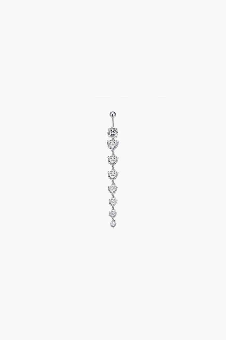 Y2K Surgical Steel Heart Shaped Crystal Rhinestone Tassel Decor Belly Rings, Dainty Diamond Belly Bar, Available in Silver & Rose Gold  (48 Hour Dispatch)