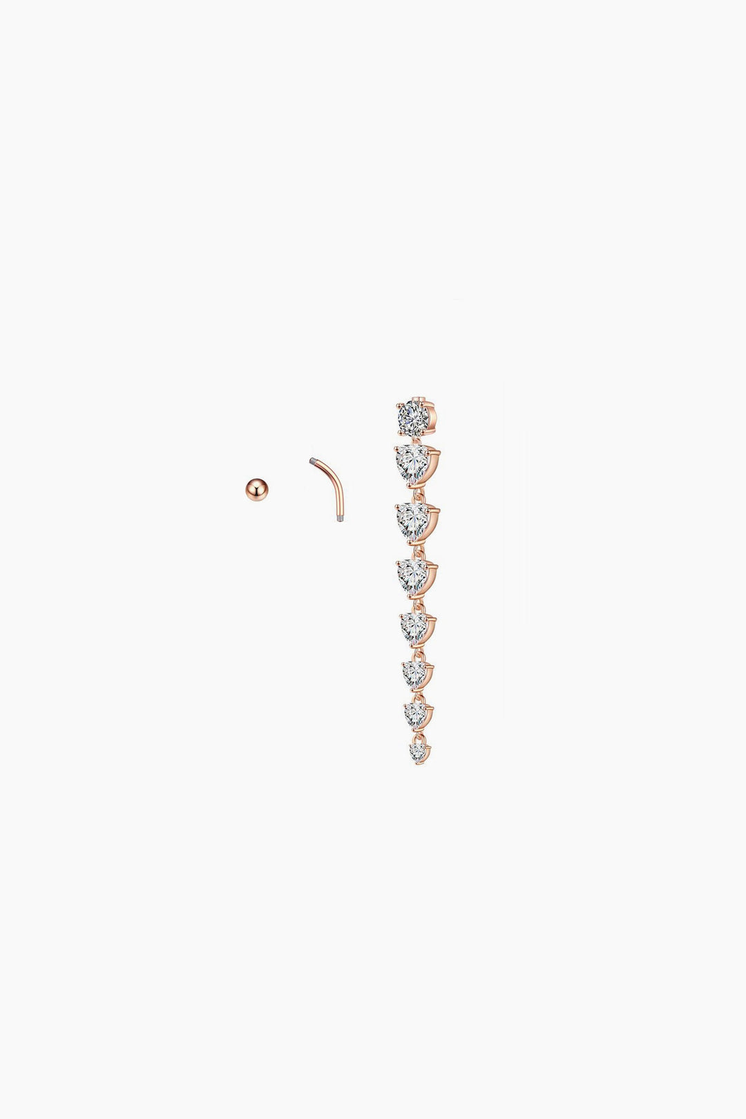 Y2K Surgical Steel Heart Shaped Crystal Rhinestone Tassel Decor Belly Rings, Dainty Diamond Belly Bar, Available in Silver & Rose Gold  (48 Hour Dispatch)