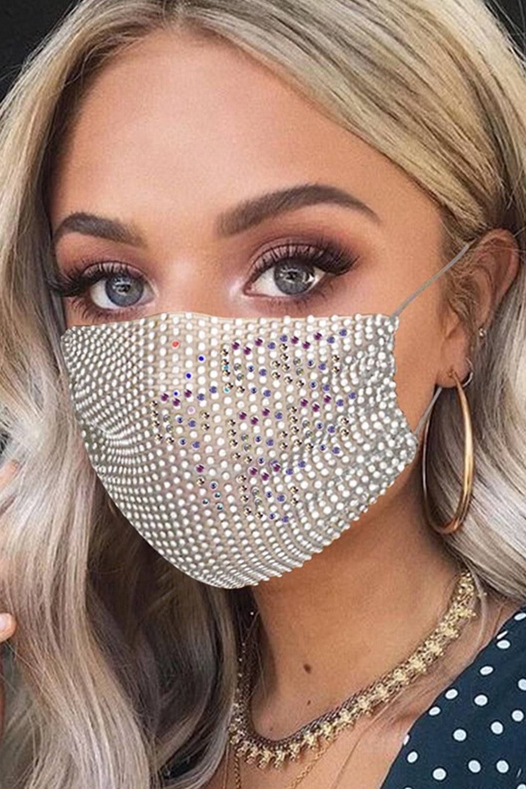 Silver Crystal Rhinestone Embellished White Face Mask, Washable Reusable Face Mask (48 Hour Dispatch)