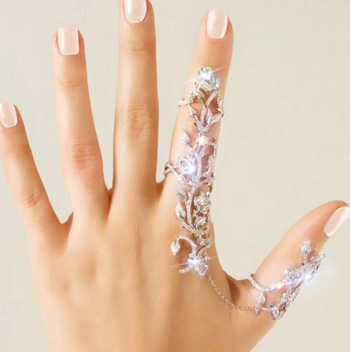 Crystal Two Finger Ring Link Chain, Adjustable Rings, Wedding Jewelry, Bridal Jewellery, Silver, Gift Idea (48 Hour Dispatch)