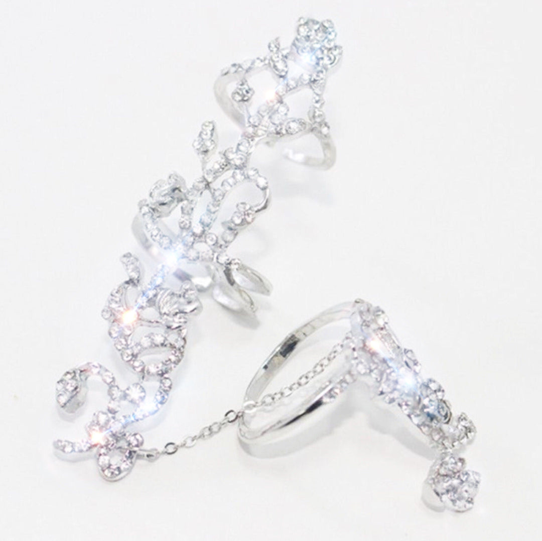 Crystal Two Finger Ring Link Chain, Adjustable Rings, Wedding Jewelry, Bridal Jewellery, Silver, Gift Idea (48 Hour Dispatch)