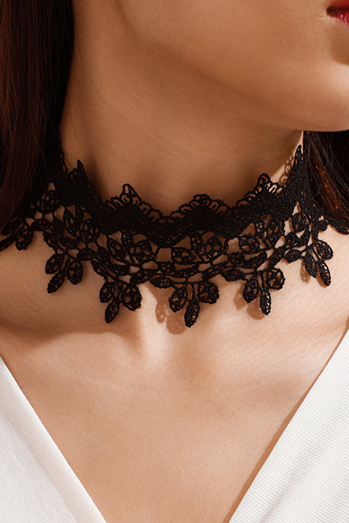 Black Gothic Intricate Lace Detail Choker, Flower Decor Choker Necklace  (48 Hour Dispatch)