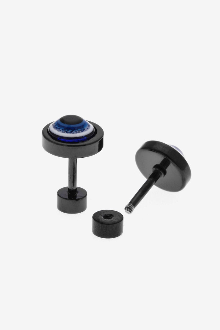 Blue Evil Eye Resin Screw Stud Earrings, Available in Silver, Gold & Black (48 Hour Dispatch)