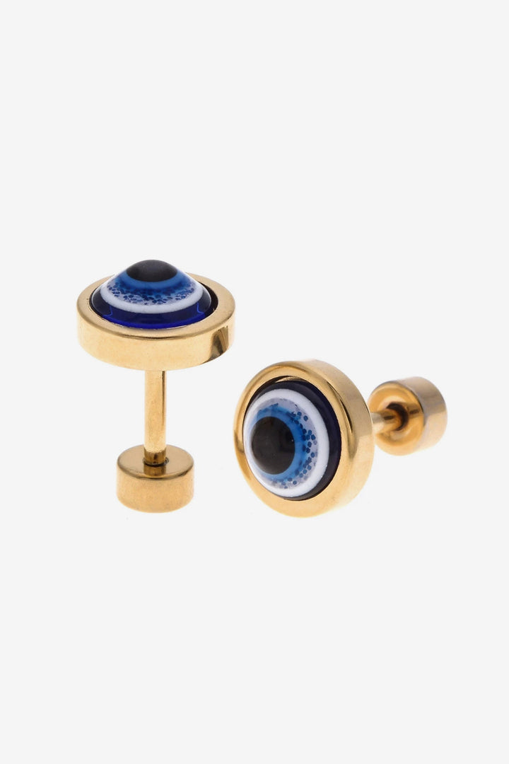 Blue Evil Eye Resin Screw Stud Earrings, Available in Silver, Gold & Black (48 Hour Dispatch)