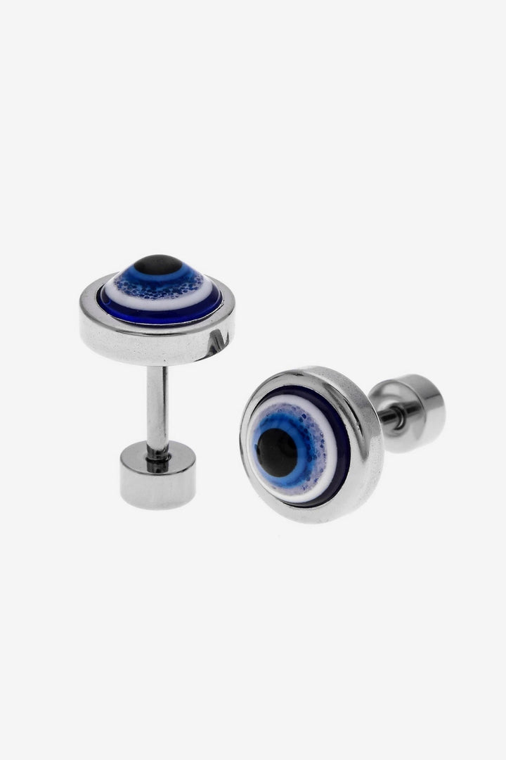 Blue Evil Eye Resin Screw Stud Earrings, Available in Silver, Gold & Black (48 Hour Dispatch)