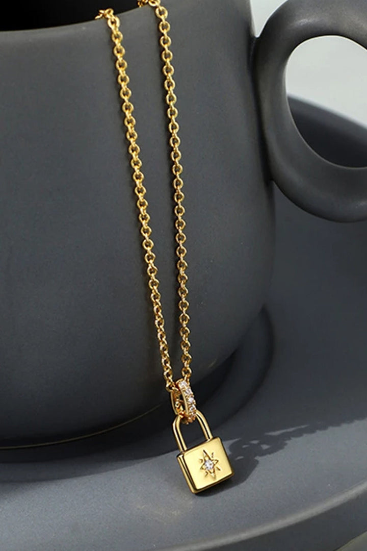 Cubic Zirconia Decor Locket Pendant Necklace, Minimalistic Charm Necklace, Available in Gold & Silver (48 Hour Dispatch)