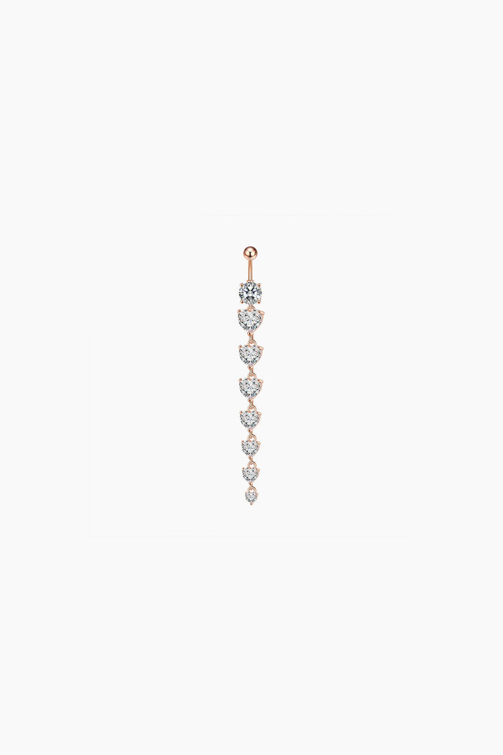Y2K Surgical Steel Heart Shaped Crystal Rhinestone Tassel Decor Belly Rings, Dainty Diamond Belly Bar, Available in Silver & Rose Gold  (48 Hour Dispatch)