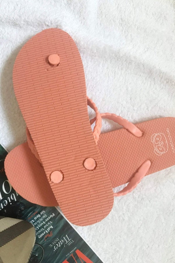 Peach, Orange Flip-flops, Braided Strap Detail Beach Slippers, Bright and Colorful, Light-weight. Summer Holidays Beach Pool Shower Sandals. - Hayati London