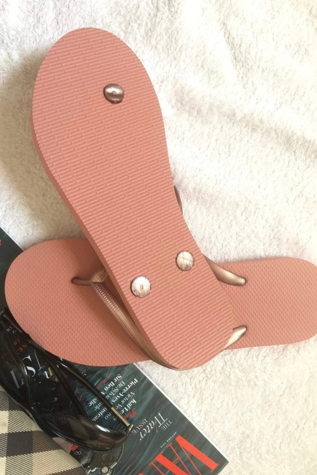 Peach, Orange Flip-flops, Contrast Strap Detail Beach Slippers, Bright and Colorful, Light-weight. Summer Holidays Beach Pool Shower Sandals - Hayati London