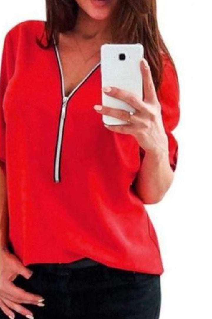 Keep It Classy Black Long Sleeve Zip Front Blouse - Hayati London