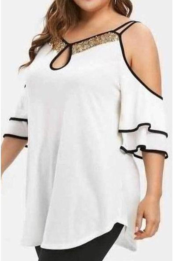 Strappy Frillz Cold Shoulder Glitter Blouse - Hayati London