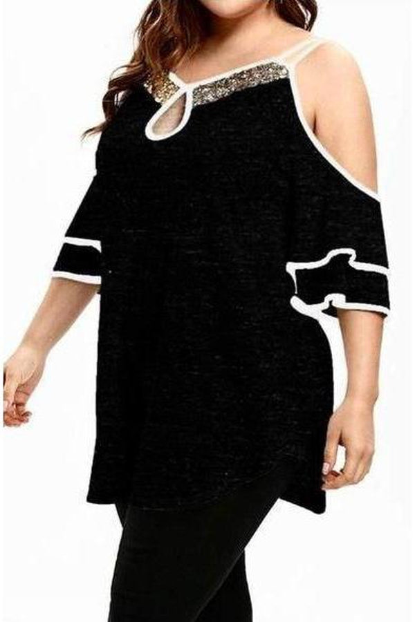 Strappy Frillz Cold Shoulder Glitter Blouse - Hayati London