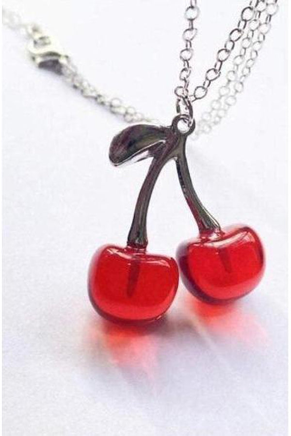 Red Cherry Pendant Metal Choker Necklace for Women Girls Birthday Party Jewellery - Hayati London