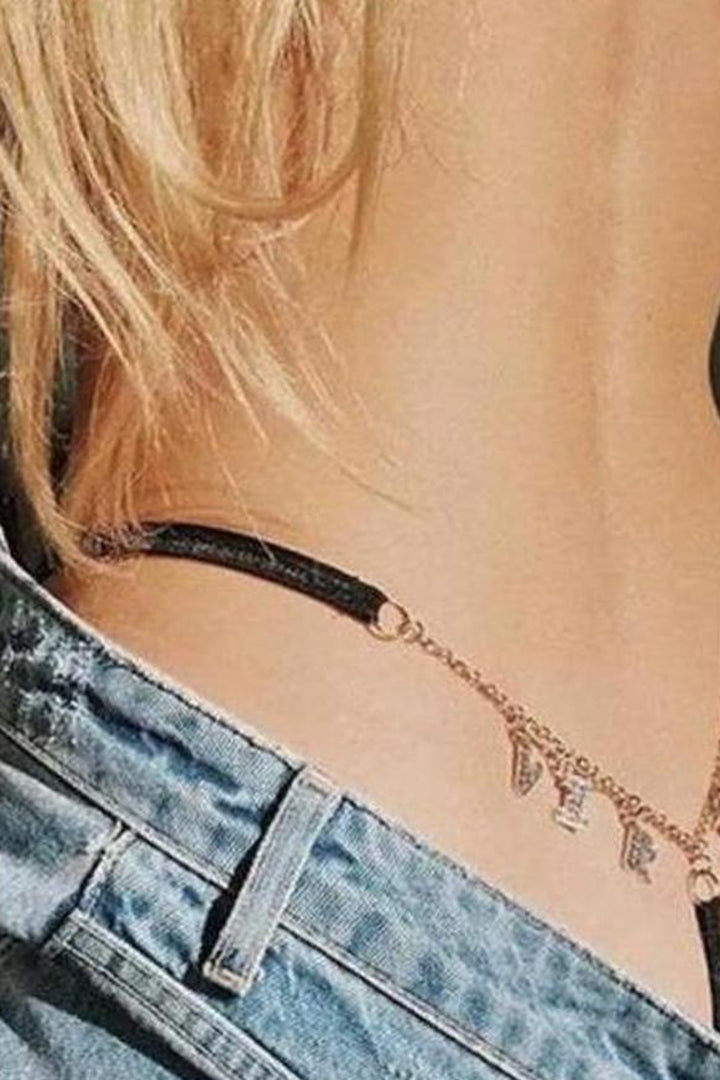 Stainless Steel Thong Chain Golden, White Panties Sexy Body Chain Personalized ("COME HERE") for Women Body Jewellery. Free Size - Hayati London