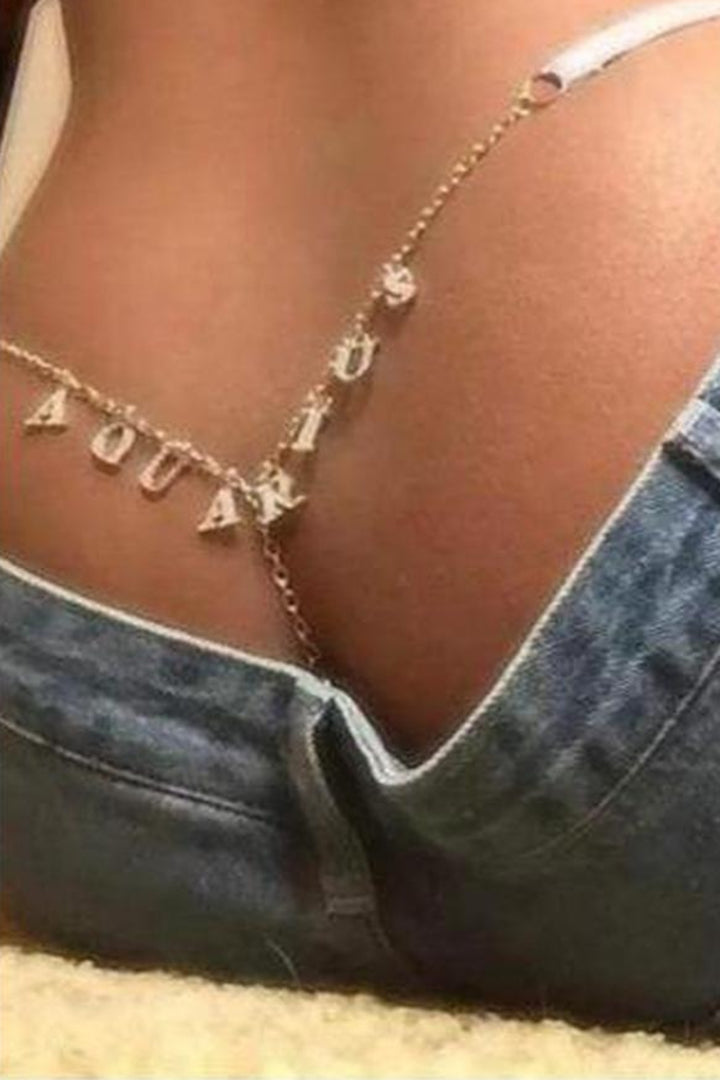 Stainless Steel Thong Chain Golden, White Panties Sexy Body Chain Personalized ("COME HERE") for Women Body Jewellery. Free Size - Hayati London