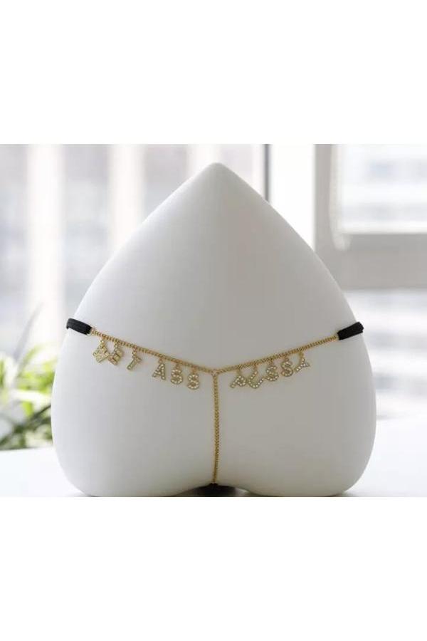 Stainless Steel Thong Chain Golden, White Panties Sexy Body Chain Personalized ("COME HERE") for Women Body Jewellery. Free Size - Hayati London