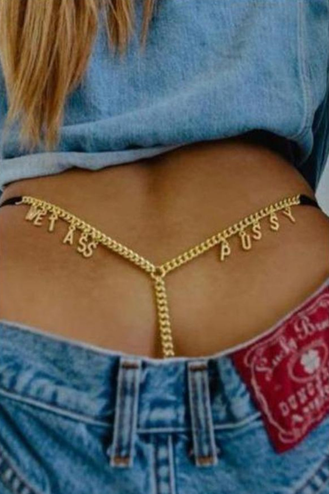 Stainless Steel Thong Chain Golden, White Panties Sexy Body Chain Personalized ("COME HERE") for Women Body Jewellery. Free Size - Hayati London