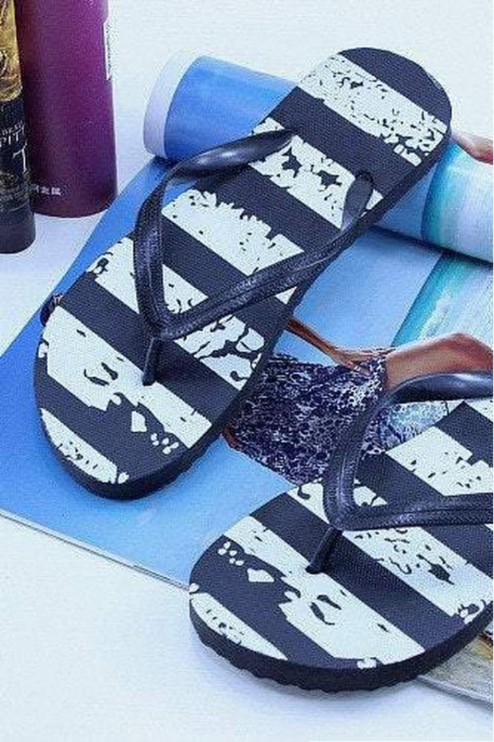 Stripped Flip-flops, Beach Slippers.  Red and Black colors. Comfortable Summer Holidays Beach Pool Shower Sandals. - Hayati London