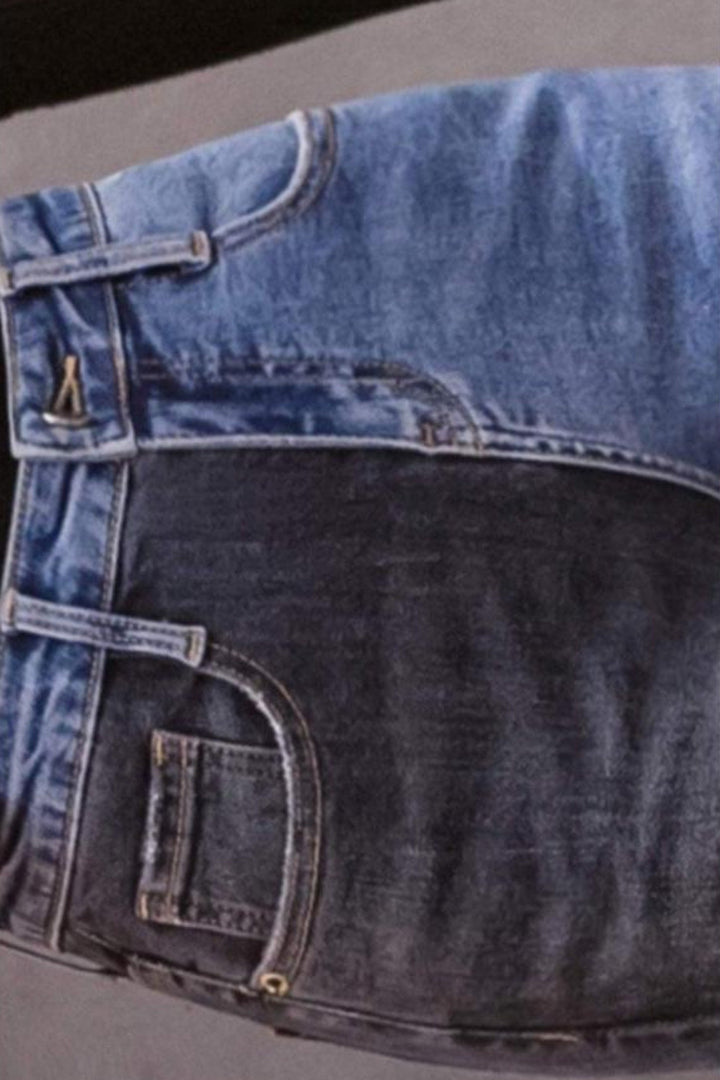 Cowgirl Black & Blue Denim Patchwork Flared Jeans - Hayati London