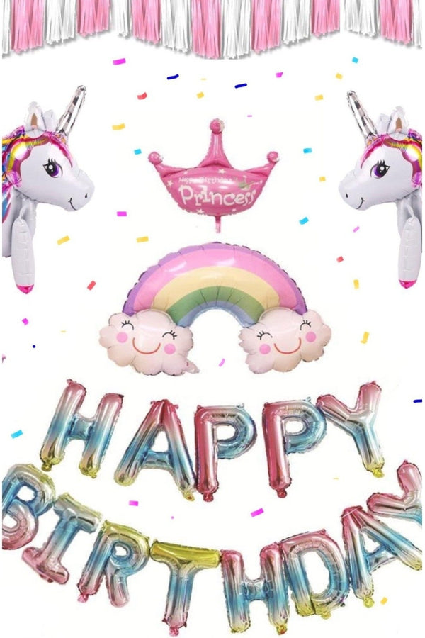 Unicorn Birthday Balloon Set, Colorful Birthday Party Decoration.  3D Unicorn Balloons with Happy Birthday Rainbow Foil Balloons - Hayati London