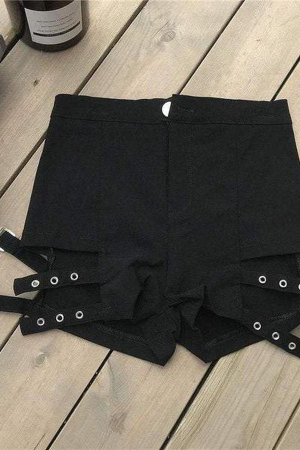 Buckle Up Girl Black Denim Cut Out Super Short Shorts - Hayati London
